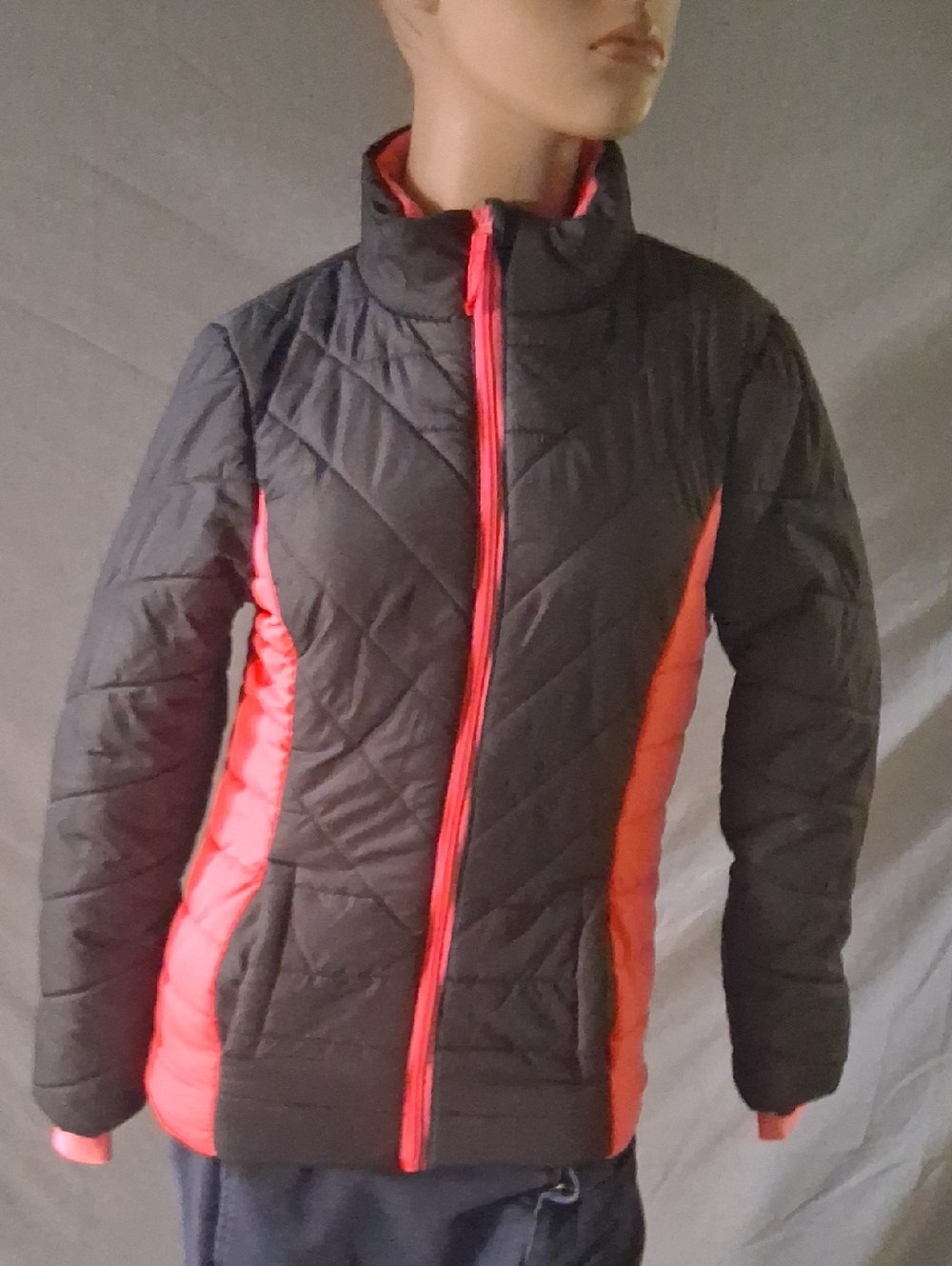 Athletech Black Quilted Puffer Jacket with Coral Panels